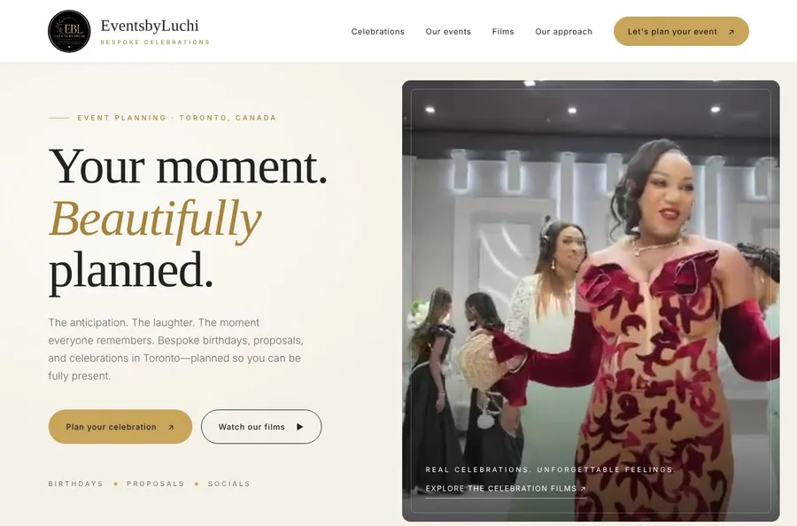 The EventsbyLuchi website home page